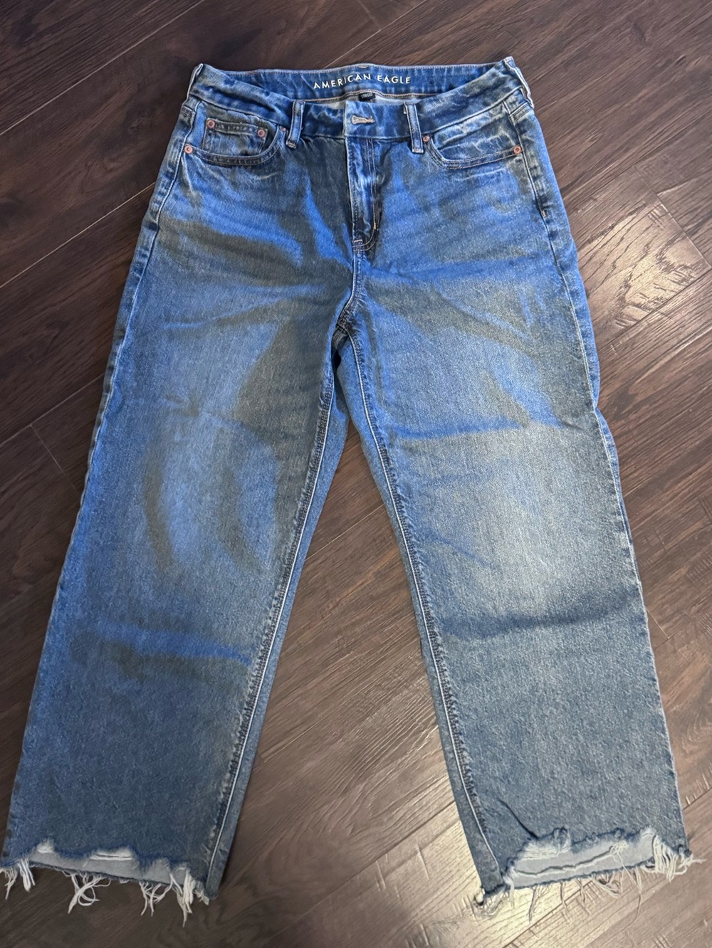 American Eagle Outfitters Vintage Blue Straight-Leg Jeans with Frayed Hem